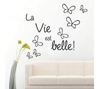 Stickers Muraux, La Vie Est Belle Dictons Français Stickers Muraux Beau Papillon Décoration De La Maison Bricolage Vinyle Mur 84X59Cm