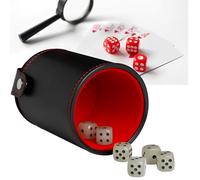 WYFCR Lot de 6 dés en Similicuir avec Couvercle, Shaker Silencieux Professionnel pour fête, Jeu de société, Yahtzee Casino Farkle Pot à Crayons, Organiseur de Bureau