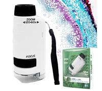 WYFCR Mini microscope de poche - Distance focale de 60 à 120x, éclairé, portable, laboratoire scientifique pour adultes et enfants (blanc)