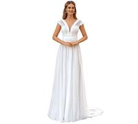 WYFDMNN Nouvelle Plage Bohème Robe de Mariée Dentelle v - Cou Nu Robe de Mariée Mariée Ailes Manches Balayage Jupe, Blanc, 36