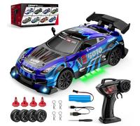 WYFTOY Voitures RC pour adultes - Échelle 1/24 - 2,4 G - Voiture de course télécommandée à vitesse variable avec lumières LED - 2 modes de vitesse et barrières routières (rouge/bleu)