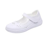 Wygwlg Chaussures D'infirmière Légères pour Femmes, Chaussures D'infirmière Blanches en Cuir Plates Ajourées Et Respirantes À Enfiler Ajustables pour Femmes, Professionnels Santé(White,40 EU)
