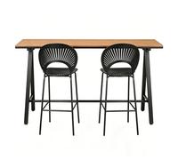 WYHBXD Ensemble De Bar ExtéRieur 3 PièCes, Table Haute Terrasse 120 Cm Et 2 Tabourets avec Dossier, Bistrot Polywood Tout Temps Cadre MéTallique Robuste, pour Balcon, Jardin(Black,140cm/55)