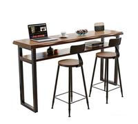 WYHBXD Ensemble Table De Bar 3 PièCes avec 2 Tabourets, Petit-DéJeuner Brun Rustique éTagèRe Rangement IntéGréE, Haute pour Cuisine, Mobilier pour Petits Espaces(140cm/55)