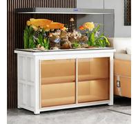 WYHBXD Meuble pour Aquarium Blanc avec Vitrine en Verre à Bordures DoréEs - Support De Rangement Spacieux 2 Niveaux pour Aquariums IdéAl pour Une DéCoration IntéRieure(120x40x70cm/47x16x28)