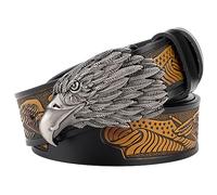 WYJRO Ceinture Homme Western Cowboy Aigle, Vautour série Ceinture Hommes, Ceinture de Cow-boy Gravée en Relief Vintage avec Boucle motif tête d'aigle,A camel,105CM/41.3''