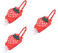 Wyjuan 3 flacons désinfectants vides en forme de fraise, en silicone, avec porte-clés, réutilisables, contenants pour cosmétiques, contenants de voyage portables rechargeables