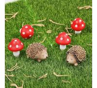 Wyjuan Lot de 6 figurines de jardin miniature en résine, hérissons, champignons, accessoires décoratifs pour maison de poupée, plantes, bonsaï