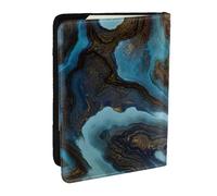 Wykjtwo Abstrait Marbre Liquide Bleu Doré, Porte-Passeport Portefeuille de Voyage en Cuir PU Étui pour Passeport Couvre-Passeport 6,5 po