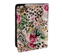 Wykjtwo Animal Tigre Imprimé Léopard Rose Fleur Imprimé, Porte-Passeport Portefeuille de Voyage en Cuir PU Étui pour Passeport Couvre-Passeport 6,5 po