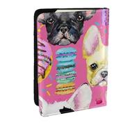 Wykjtwo Aquarelle de Chiot Bouledogue français, Porte-Passeport Portefeuille de Voyage en Cuir PU Étui pour Passeport Couvre-Passeport 6,5 po
