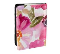 Wykjtwo Aquarelle Fleurs Rose Fuchsia, Porte-Passeport Portefeuille de Voyage en Cuir PU Étui pour Passeport Couvre-Passeport 6,5 po