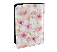 Wykjtwo Aquarelle Florale Rose Et Violette, Porte-Passeport Portefeuille de Voyage en Cuir PU Étui pour Passeport Couvre-Passeport 6,5 po