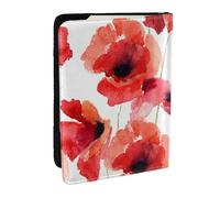 Wykjtwo Aquarelle Peinture Coquelicot Rouge Floral, Porte-Passeport Portefeuille de Voyage en Cuir PU Étui pour Passeport Couvre-Passeport 6,5 po