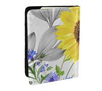 Wykjtwo Aquarelle Tournesols Jaunes Fleurs Bleues, Porte-Passeport Portefeuille de Voyage en Cuir PU Étui pour Passeport Couvre-Passeport 6,5 po
