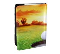 Wykjtwo Arbre Coucher de Soleil Balle de Golf Sport, Porte-Passeport Portefeuille de Voyage en Cuir PU Étui pour Passeport Couvre-Passeport 6,5 po