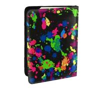Wykjtwo Arc-en-Ciel d'éclaboussures de Peinture au néon, Porte-Passeport Portefeuille de Voyage en Cuir PU Étui pour Passeport Couvre-Passeport 6,5 po