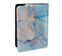 Wykjtwo Art de l'océan de Texture de marbre d'or Bleu, Porte-Passeport Portefeuille de Voyage en Cuir PU Étui pour Passeport Couvre-Passeport 6,5 po