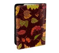 Wykjtwo Automne Feuilles d'automne Baies de Gland imprimé, Porte-Passeport Portefeuille de Voyage en Cuir PU Étui pour Passeport Couvre-Passeport 6,5 po