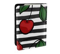 Wykjtwo avec Cerise sur Noir et Blanc, Porte-Passeport Portefeuille de Voyage en Cuir PU Étui pour Passeport Couvre-Passeport 6,5 po