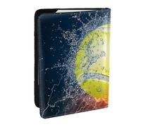 Wykjtwo Balle de Tennis dans Le feu et l'eau, Porte-Passeport Portefeuille de Voyage en Cuir PU Étui pour Passeport Couvre-Passeport 6,5 po