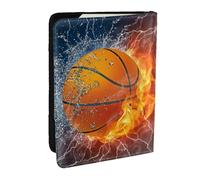 Wykjtwo Ballon de Basket sur Le feu et l'eau, Porte-Passeport Portefeuille de Voyage en Cuir PU Étui pour Passeport Couvre-Passeport 6,5 po