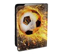 Wykjtwo Ballon De Football dans des Flammes De Feu Brûlantes, Porte-Passeport Portefeuille de Voyage en Cuir PU Étui pour Passeport Couvre-Passeport 6,5 po