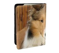 Wykjtwo Beau Chien de Race Sheltie, Porte-Passeport Portefeuille de Voyage en Cuir PU Étui pour Passeport Couvre-Passeport 6,5 po