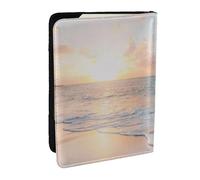 Wykjtwo Belle Plage Jaune Coucher De Soleil Océan, Porte-Passeport Portefeuille de Voyage en Cuir PU Étui pour Passeport Couvre-Passeport 6,5 po