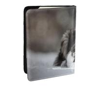 Wykjtwo Berger Australien Hiver Neige Blanc Chiens Gris, Porte-Passeport Portefeuille de Voyage en Cuir PU Étui pour Passeport Couvre-Passeport 6,5 po