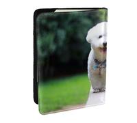 Wykjtwo Bichon Frise Bokeh Animaux Chiens Parc Chiens Blancs, Porte-Passeport Portefeuille de Voyage en Cuir PU Étui pour Passeport Couvre-Passeport 6,5 po