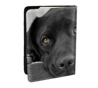 Wykjtwo Black Lab Labrador Chien Chiot Chien Mignon, Porte-Passeport Portefeuille de Voyage en Cuir PU Étui pour Passeport Couvre-Passeport 6,5 po