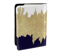 Wykjtwo Bleu Marine Blanc Faux Or, Porte-Passeport Portefeuille de Voyage en Cuir PU Étui pour Passeport Couvre-Passeport 6,5 po