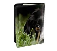 Wykjtwo Border Collie Animaux Herbe Border Collie Noir, Porte-Passeport Portefeuille de Voyage en Cuir PU Étui pour Passeport Couvre-Passeport 6,5 po