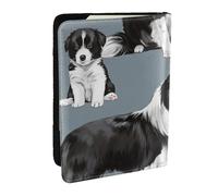 Wykjtwo Border Collie Bleu, Porte-Passeport Portefeuille de Voyage en Cuir PU Étui pour Passeport Couvre-Passeport 6,5 po