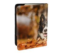 Wykjtwo Border Collie Bokeh Automne Noir Border Collie, Porte-Passeport Portefeuille de Voyage en Cuir PU Étui pour Passeport Couvre-Passeport 6,5 po