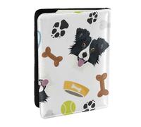 Wykjtwo Border Collie, Chien Souriant, Porte-Passeport Portefeuille de Voyage en Cuir PU Étui pour Passeport Couvre-Passeport 6,5 po