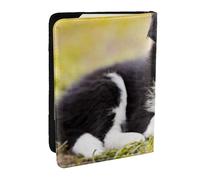 Wykjtwo Border Collie Chiens Chiot Animaux Bordure Noire, Porte-Passeport Portefeuille de Voyage en Cuir PU Étui pour Passeport Couvre-Passeport 6,5 po
