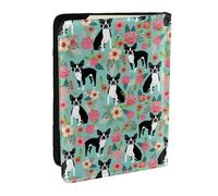 Wykjtwo Boston Terrier avec des Fleurs, Porte-Passeport Portefeuille de Voyage en Cuir PU Étui pour Passeport Couvre-Passeport 6,5 po