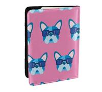 Wykjtwo Bouledogue français avec des Lunettes, Porte-Passeport Portefeuille de Voyage en Cuir PU Étui pour Passeport Couvre-Passeport 6,5 po