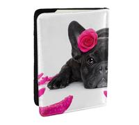 Wykjtwo Bouledogue français avec Rose, Porte-Passeport Portefeuille de Voyage en Cuir PU Étui pour Passeport Couvre-Passeport 6,5 po