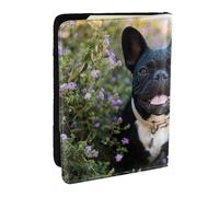 Wykjtwo Bouledogue français se Tient dans Un Design de Fleurs, Porte-Passeport Portefeuille de Voyage en Cuir PU Étui pour Passeport Couvre-Passeport 6,5 po
