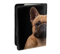 Wykjtwo Bouledogue français sur Noir, Porte-Passeport Portefeuille de Voyage en Cuir PU Étui pour Passeport Couvre-Passeport 6,5 po