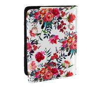 Wykjtwo Bouquets Floraux Lumineux Chic Rouge Marine, Porte-Passeport Portefeuille de Voyage en Cuir PU Étui pour Passeport Couvre-Passeport 6,5 po