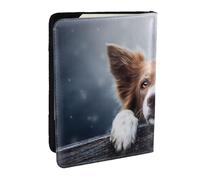 Wykjtwo Brown Border Collie Bokeh Dieu aux Yeux Jaunes, Porte-Passeport Portefeuille de Voyage en Cuir PU Étui pour Passeport Couvre-Passeport 6,5 po