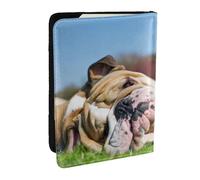 Wykjtwo Bulldogs Anglais Chiens fatigués Animaux de pelouse Anglais, Porte-Passeport Portefeuille de Voyage en Cuir PU Étui pour Passeport Couvre-Passeport 6,5 po