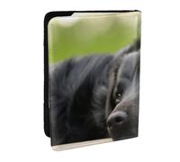 Wykjtwo Camomille Noire du Labrador Chiens Black Retriever, Porte-Passeport Portefeuille de Voyage en Cuir PU Étui pour Passeport Couvre-Passeport 6,5 po