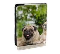 Wykjtwo Carlin Amitié Bokeh Chiens Animaux Amis Carlin, Porte-Passeport Portefeuille de Voyage en Cuir PU Étui pour Passeport Couvre-Passeport 6,5 po