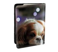 Wykjtwo Cavalier King Charles Spaniel Petit Épagneul, Porte-Passeport Portefeuille de Voyage en Cuir PU Étui pour Passeport Couvre-Passeport 6,5 po
