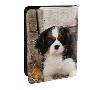 Wykjtwo Cavalier King Charles Spaniel Petits Chiots, Porte-Passeport Portefeuille de Voyage en Cuir PU Étui pour Passeport Couvre-Passeport 6,5 po
